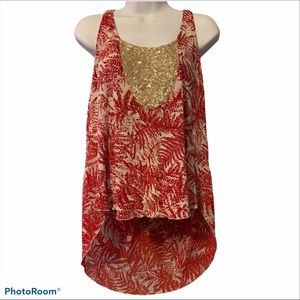Tiny M mixed media tank sequin crochet hi low leaf